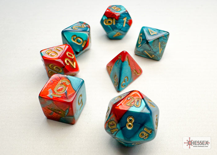 Polyhedral 7-Die Set: Red-Teal/Gold