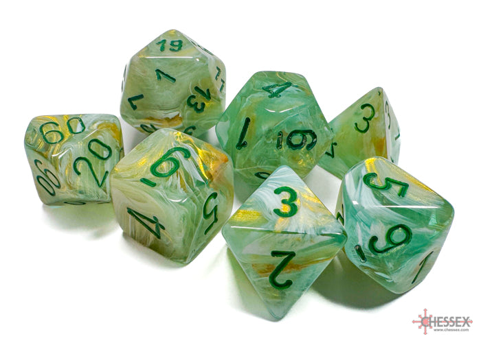 Polyhedral 7-Die Set: Marble Green/Dark Green