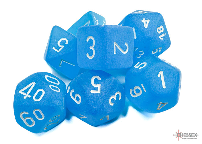 Polyhedral 7-Die Set: Frosted Carribbean Blue/White