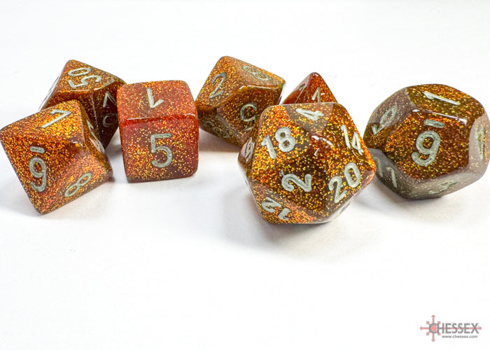 Polyhedral 7-Die Set: Glitter Gold/Silver