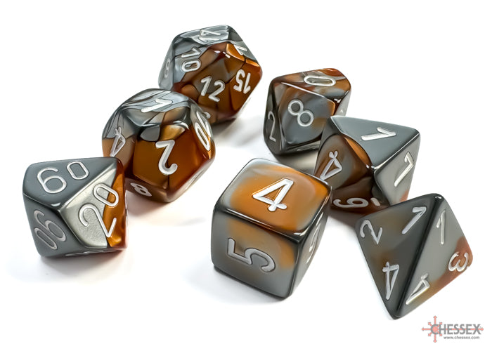 Polyhedral 7-Die Set: Copper-Steel/White