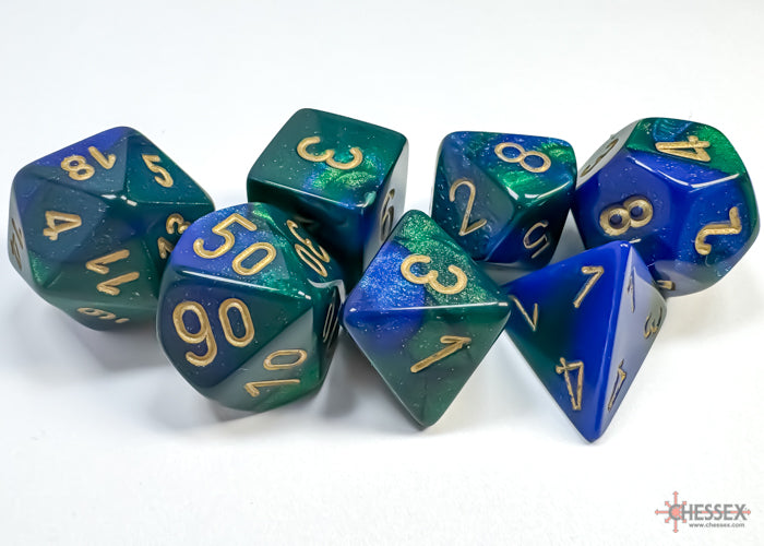 Polyhedral 7-Die Set: Blue-Green/Gold