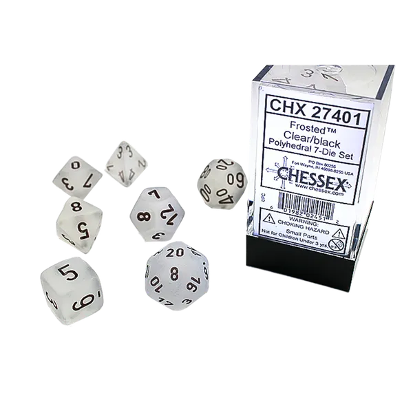 Polyhedral 7-Die Set: Frosted Clear/Black